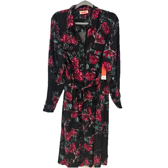 Plus Size EVRI Long Shirt Dress Roses Romantic MIDI Women’s 1x - Picture 2 of 6